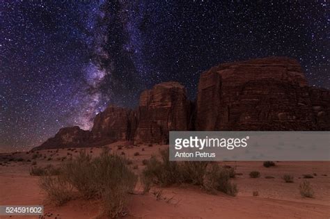 Starry Night In Wadi Rum Desert High Res Stock Photo