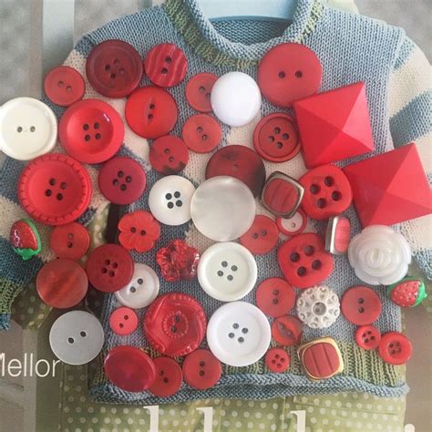 50 Assorted Buttons Red White Tones New Old And Vintage Mix Created