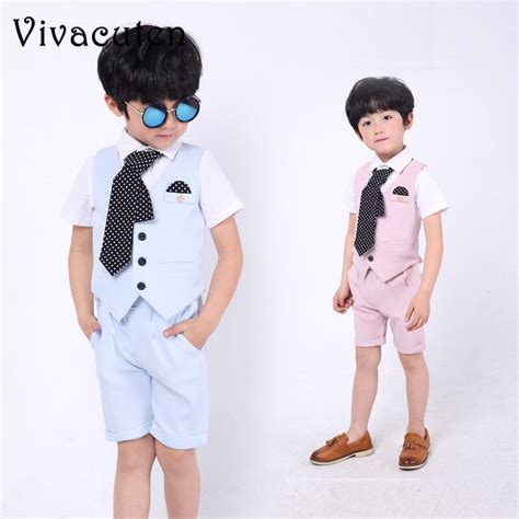 Flower Boys Summer Suit Set Gentleman Kids Boy Vest Shorts 2pcs Fashion