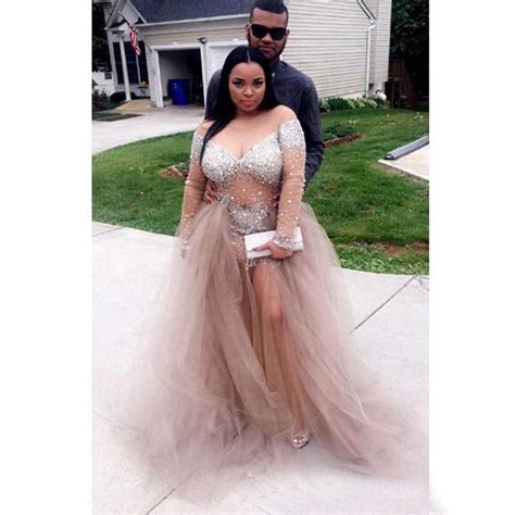 Sexy See Through Prom Dresses 2017 Plus Size Champagne Tulle Bling