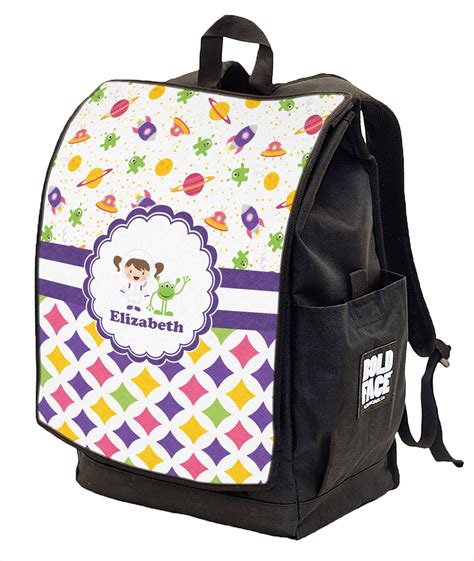 Girls Space And Geometric Print Backpack W Front Flap Personalized
