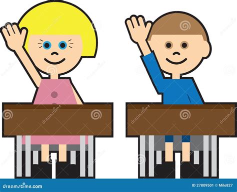 Kids Cartoon Raising Hands Stock Vector Illustration Of Answer 27809501