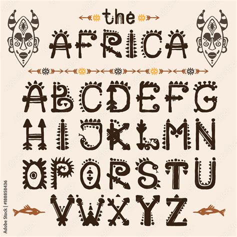 Hand Drawn Pattern With Tribal Font Typeface And Mask Ethnic Capital