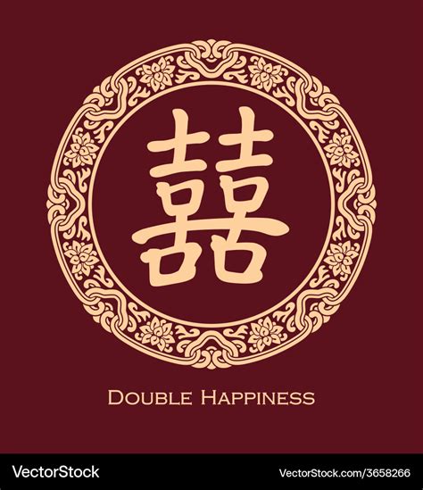 Double Happiness Symbol With Round Frame Vector Image
