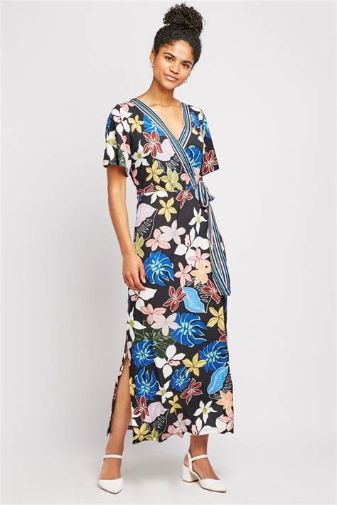 Tropical Print Wrap Midi Dress Just 6