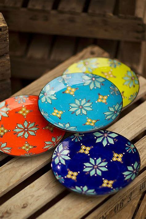 This mug ceramic is made of potter's clay and painted by hand. Vagabond Vintage Handpainted Bright Ceramic Plates (With ...