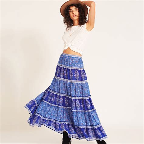 Gypsy Blue Wisteria Maxi Skirt Women Boho Vintage Inspired Long Skirt 2018 Autumn Plus Size