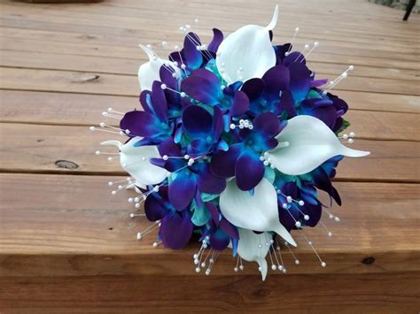 Galaxy Orchid Bouquet Purple Blue Turquoise Bridesmaids Etsy Purple
