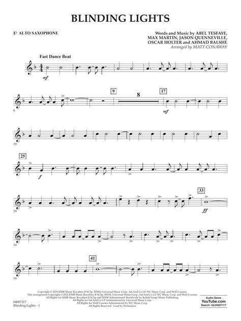 Blinding Lights Arr Matt Conaway Eb Alto Saxophone Sheet Music