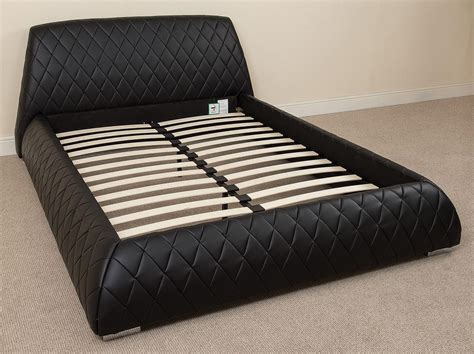 giovani 4ft6 double designer black leather bed frame and memory foam mattress