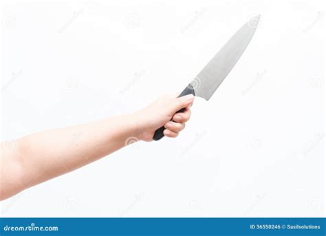 Asian Woman Holding Large Knife Stock Photo Image Of Showing Index