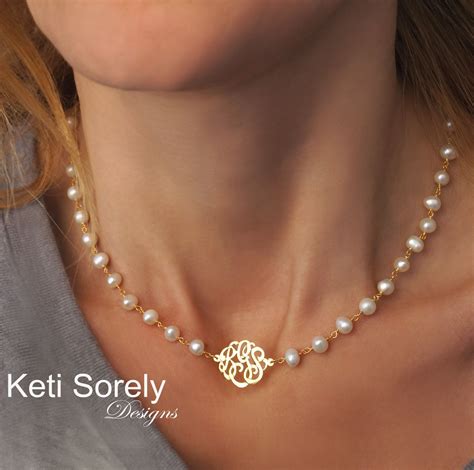 Handmade Cultured Pearl Necklace With Monogram Initials White