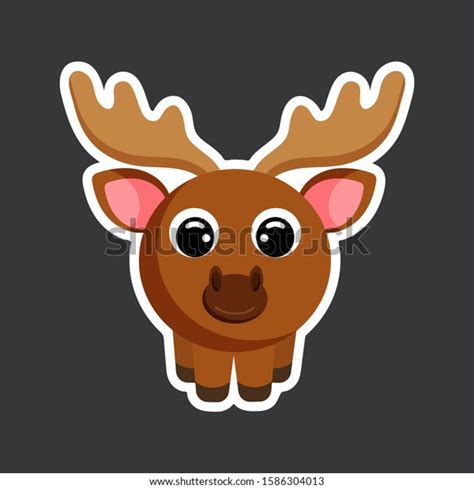Cute Cartoon Moose Sticker Vector Illustration Stock Vector Royalty