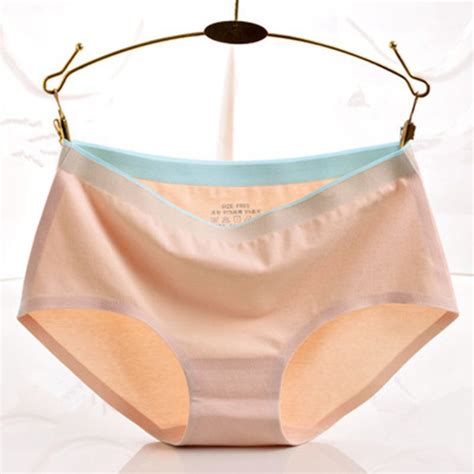 women solid color pleasantly cool medium waist threaded meryl seamless triangle underwear girls