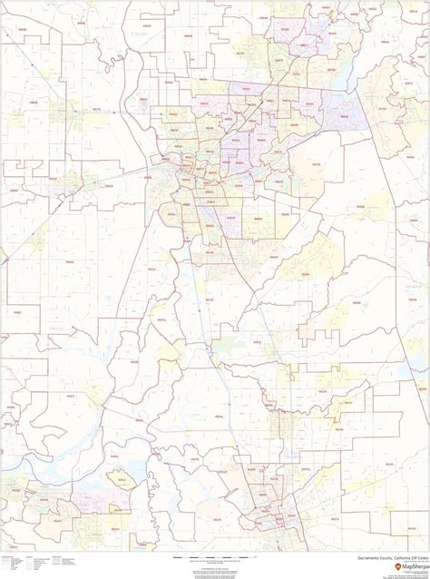 California Zip Codes Sacramento County X Paper Wall Map Maps