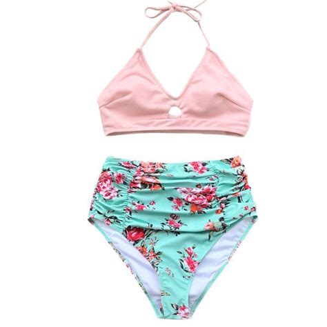 Cupshe Pink And Floral High Waisted Bikini Sets Women Halter Two Pieces Swimsuits 2019 Girl