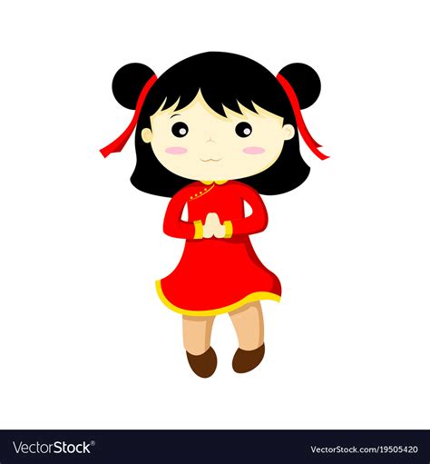 Happy Cute Chinese Girl Graphic Royalty Free Vector Image