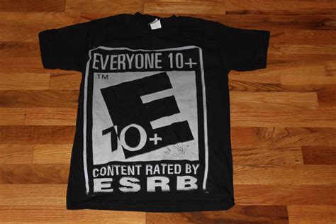 Rated e for everyone esrb s small black everyone 10  shirt