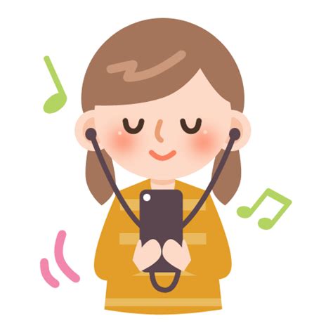 音楽 スマホで曲を聴く女の子 無料イラスト素材｜素材ラボ