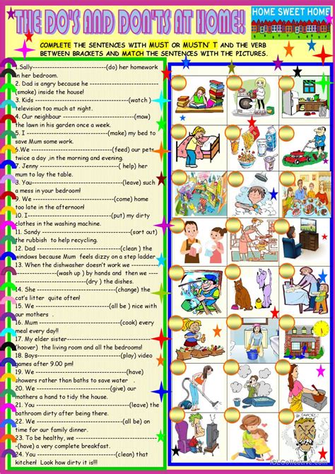 The Dos And Donts At Homemust Mu English Esl Worksheets Pdf And Doc