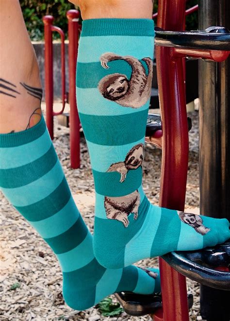 Sloth Knee Socks Cute Striped Knee High Socks With Sloths For Women Cute But Crazy Socks