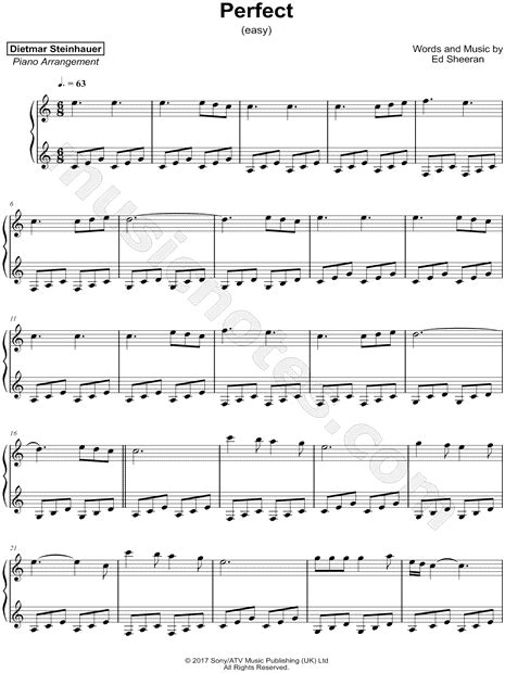 Sheet music for piano solo. Perfect Ed Sheeran Piano Easy - Ed Sheeran Thinking Out Loud