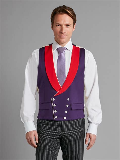 Oliver Brown Double Breasted Wool Waistcoat With Piping Royal Red