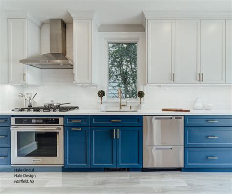 Casual Blue And White Painted Maple Kitchen Cabinets Omega