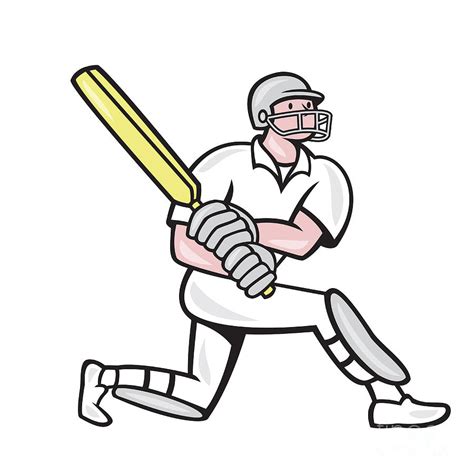 Cricket Player Batsman Batting Kneel Cartoon Digital Art By Aloysius