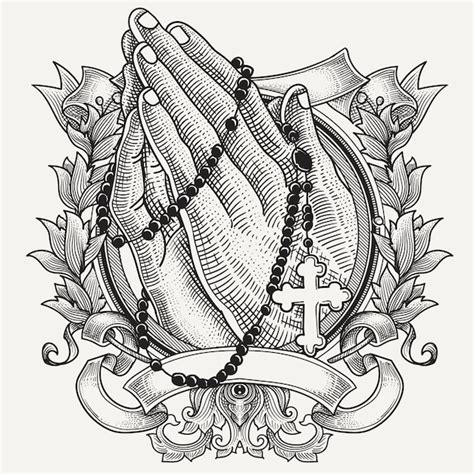 Praying Hands With Rosary Outline