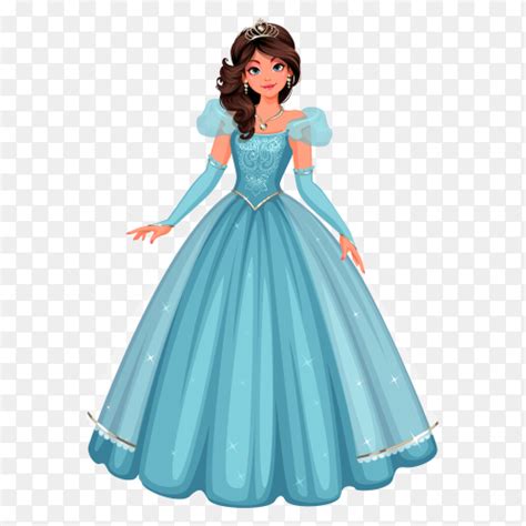Beautiful Princess With Blue Dress On Transparent Background Png