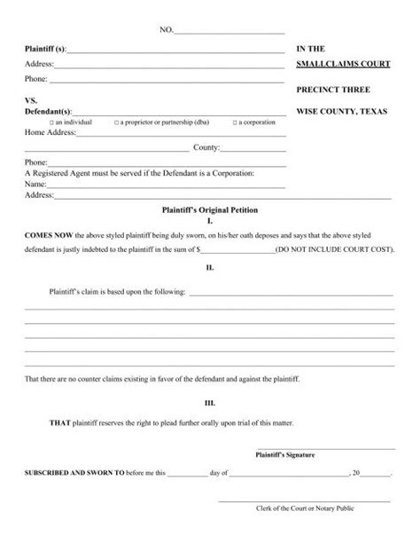 Small Claims Court Form Wise County Texas