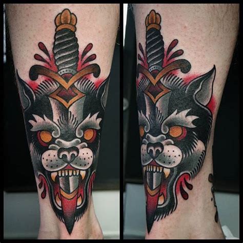 25 Traditional Wolf Tattoos Dagger Tattoo Traditional