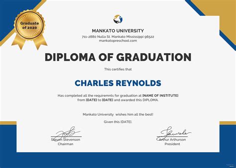 Preschool graduation certificate template prek preschool. Free Diploma of Graduation Certificate Template in PSD, MS ...