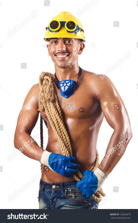 Naked Construction Worker On White Foto Stock Shutterstock