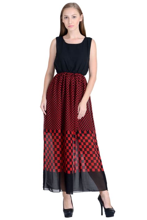 Buy Raabta Black With Red Box Printed Maonika Long Maxi Dress Online