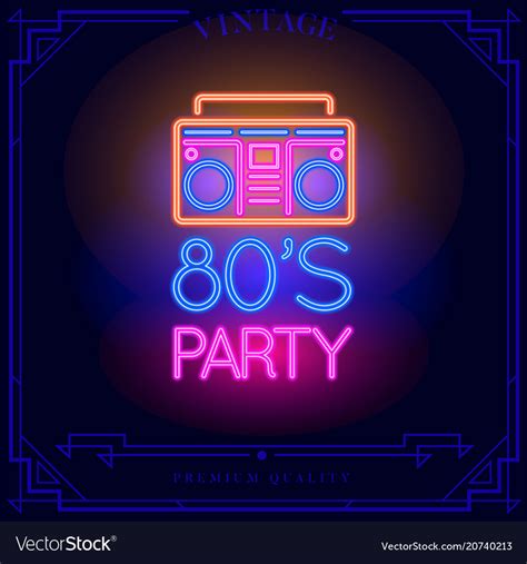 80s Party With Boombox Cassette Player Neon Light Vector Image
