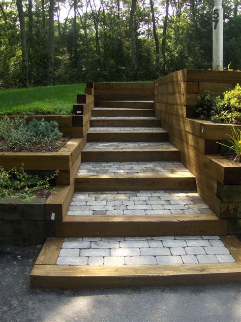Tie Stone Steps Sloped Backyard Backyard Landscaping Garden Stairs