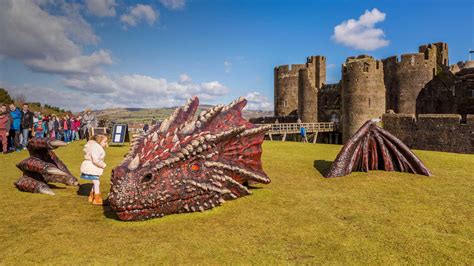 A Red Dragon Sculpture At Caerphilly Castle For St Davids Day