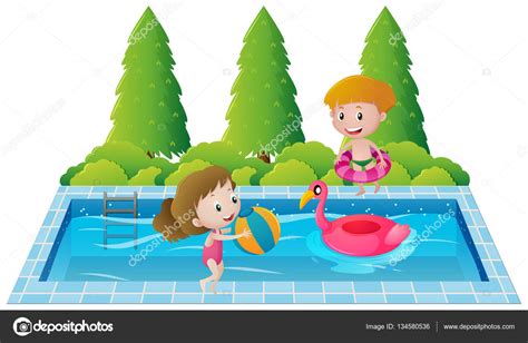 Dos Niños Nadando En La Piscina Vector Gráfico Vectorial © Brgfx