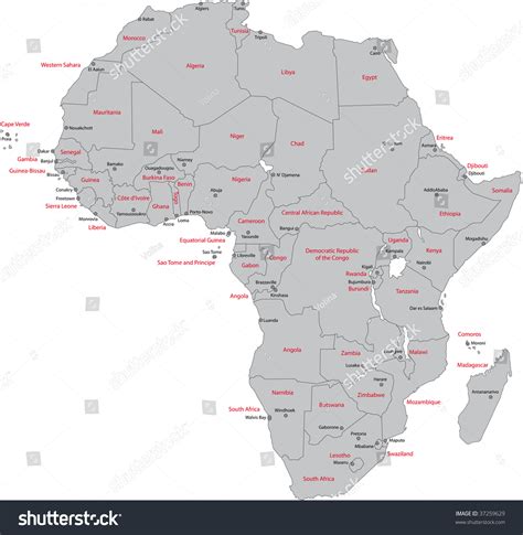 Africa Map Countries Capital Cities Stock Illustration 37259629 Shutterstock
