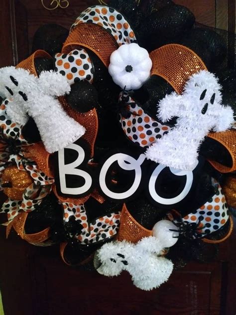 Festive Ghost Halloween Boo Decomesh Wreath Halloween Door Wreaths