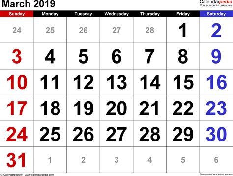 March 2019 Calendar Templates For Word Excel And Pdf