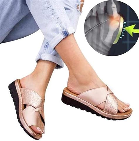 Oneymm Orthopedic Sandals For Women Platform Pu Leather Shoes Slippers