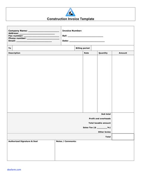 Construction Invoice Template In Word And Pdf Formats