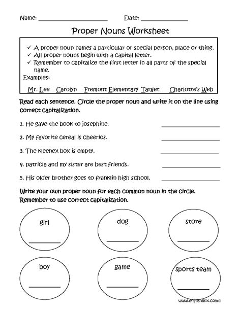Nouns Proper And Common Worksheets