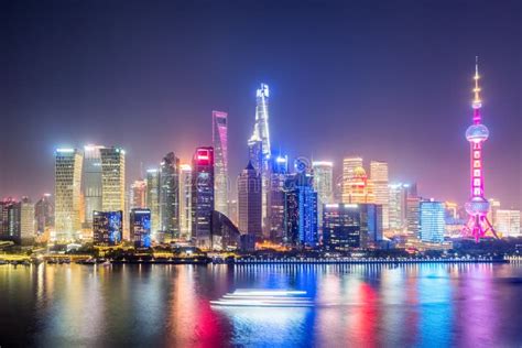 Shanghai Skyline In Evening Editorial Stock Photo Image Of Light