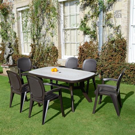If that's out of the question for you, that doesn't mean you can't find something—just check out the askholmen table and chair set from ikea. 6 Seat Garden Dining Set Brown Mosaic Table Wicker Chair ...