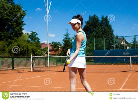 Young Woman Playing Tennis Summertime Saturated Theme Stock Image Image Of Court Life 52020495