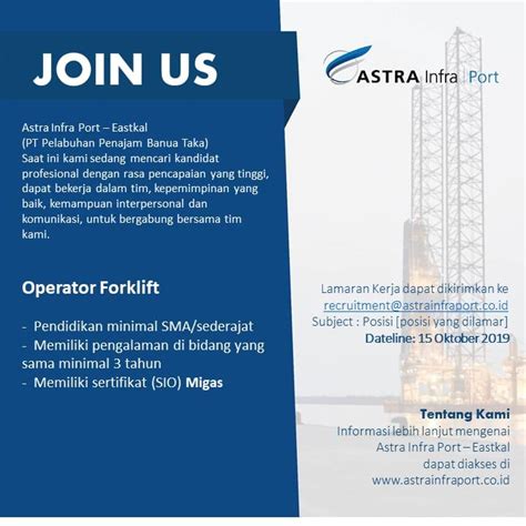 Perusahaan elektronik di malaysia membutuhkan operator produksi : Lowongan Kerja Astra Infra Port - Eastkal - LOWONGAN KERJA KALIMANTAN TIMUR TERBARU